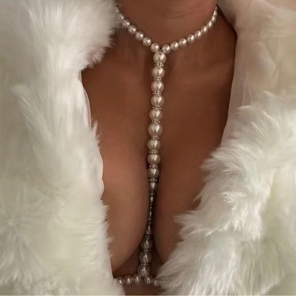 Faux Pearls Chest‎ Chain Body Chain Necklace Back Chain Sexy Body Jewelry - Picture 1 of 6